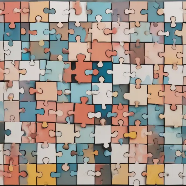 A jigsaw puzzle depicts various insurance policy pieces. Each section is adjustable for personal needs: homeowners, auto, life, health, disability