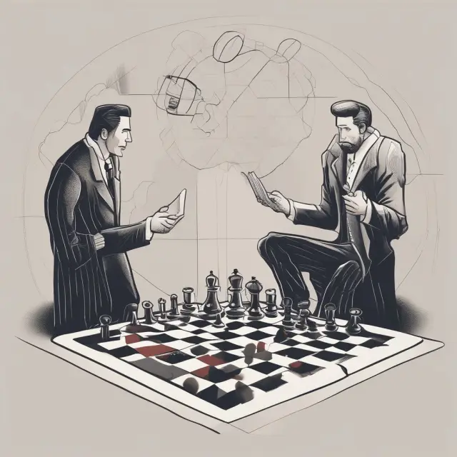 Entrepreneurs Michael (architect) and legal team collaborate as personal service corporation pieces on a chessboard, emphasizing tax benefits and growth.