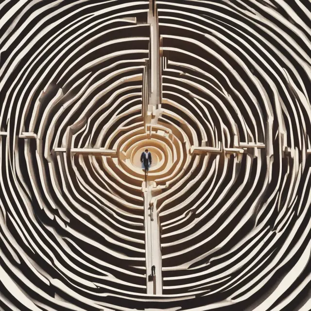 An institutional investor venturing through a maze of personal finance solutions, assisted by a knowledgeable wealth manager.