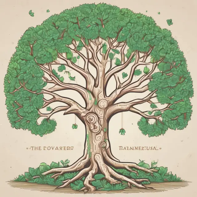 A flourishing wealth tree with branches symbolizing personal finance best practices: goals, income, budget, emergency fund, debt reduction, investments, and protection strategies.