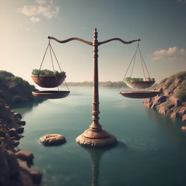 Image of a balance scale with personal income on one side and disposable income on the other, connected by a river representing taxes.
