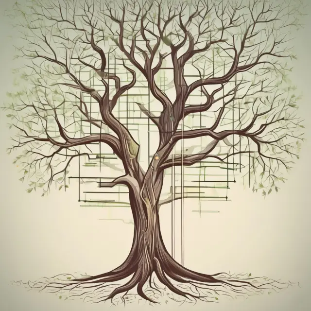 Per stirpes family tree illustrating the branch approach to inheritance distribution.
