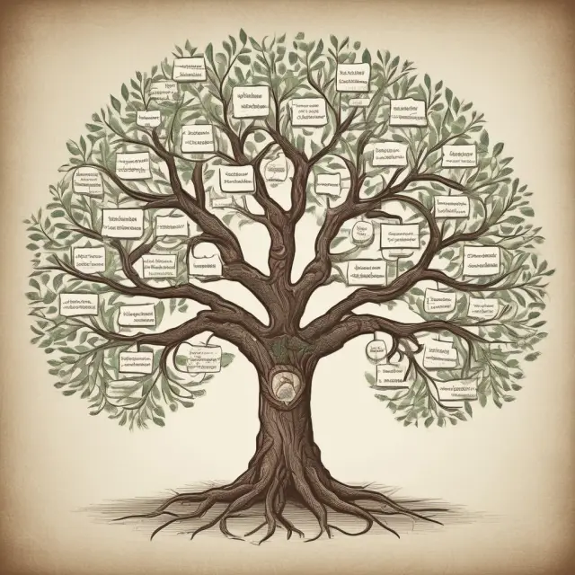 A wise legal eagle assists descendants navigating an intricate family tree using the concept of per stirpes for equal inheritance distribution