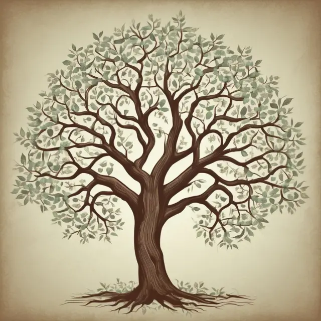 Family tree illustrating per stirpes distribution, where each branch inherits and passes wealth down to their descendants.