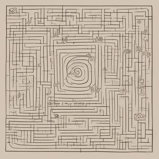 PERT chart depicted as a maze filled with nodes and connections, symbolizing effective navigation for managing complex projects.