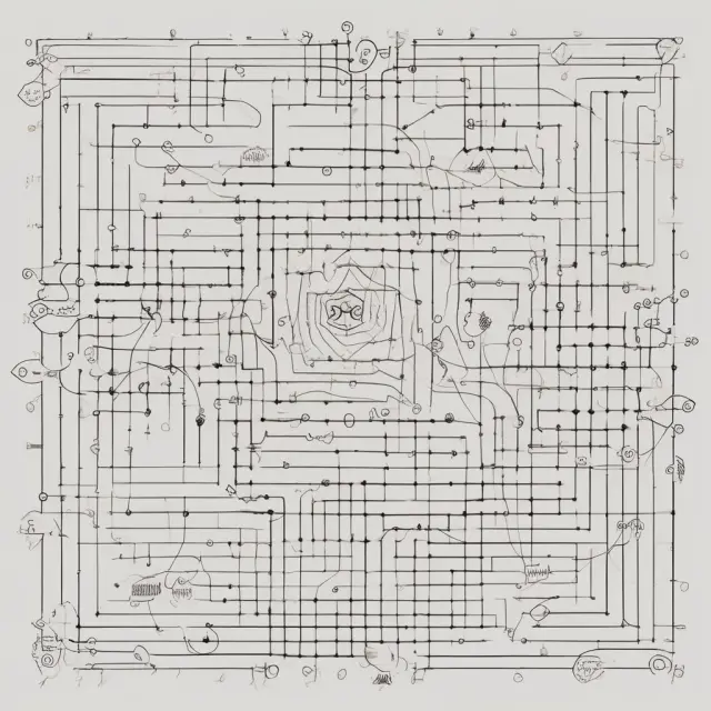 Visualization of PERT chart with nodes symbolizing project stages and vectors representing task dependencies