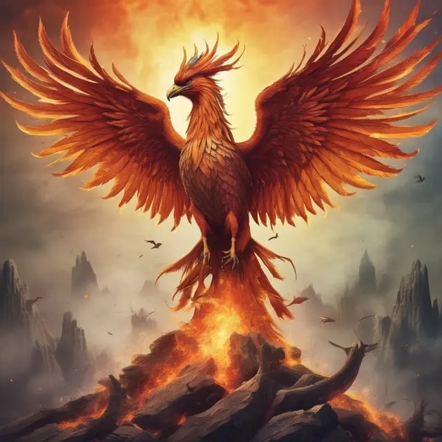 A mythical Phoenix emerging from a chart displaying political, economic, social, and technological factors