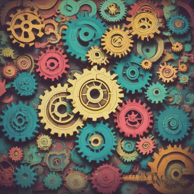 Interconnected gears symbolizing economic factors like interest rates, inflation, and economic growth in a PEST analysis.
