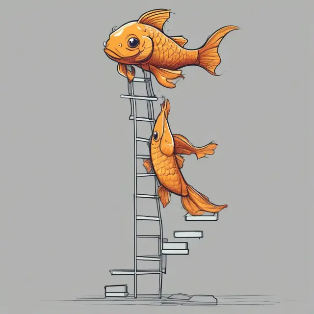 Goldfish metaphorically rising through a corporate ladder, highlighting the Peter Principle