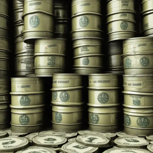 Oil barrels pouring dollars into a pool, symbolizing the beginning of the petrodollar system