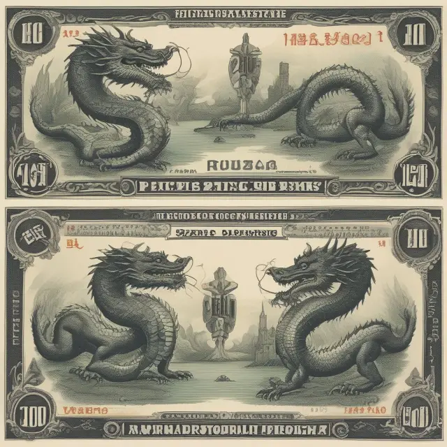 Two dragons, one wielding a petrodollar and the other a petroyuan, engage in an epic battle for dominance