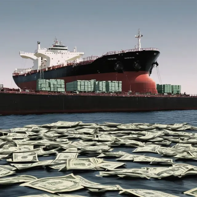 Oil tankers transporting U.S. dollars to represent the influence and dominance of the petrodollar system