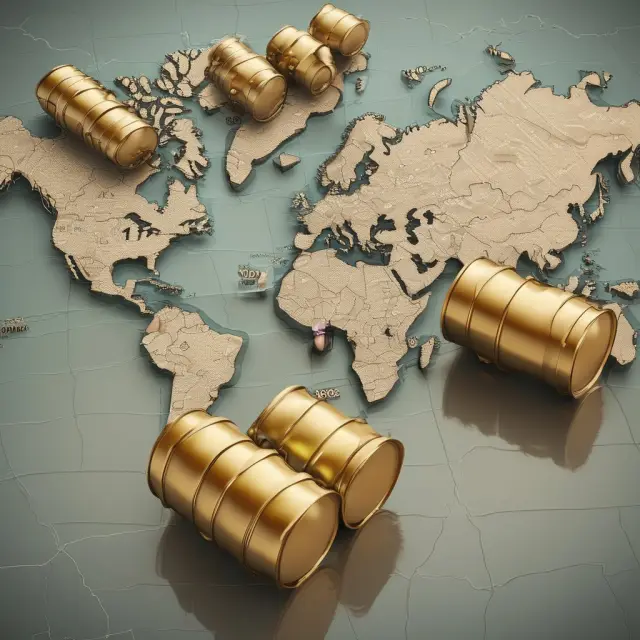 An oil barrel pours U.S. dollars onto a world map, representing petrodollars