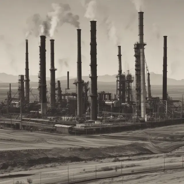 An image of petroleum being extracted from the earth and transformed through fire into various fuels, illustrating its journey from natural resource to energy source.