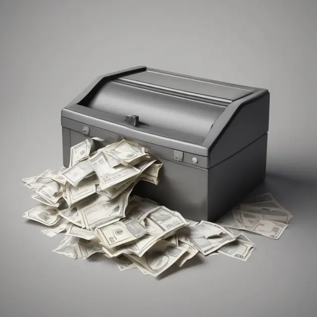 Petty cash box overflowing with receipts for reconciling transactions