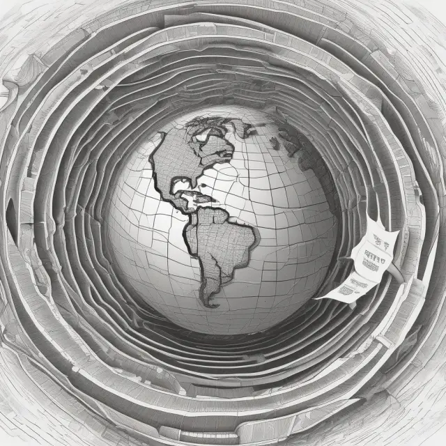 Image depicts a labyrinth of tax documents entwined with the world map, illustrating PFIC reporting complexities.