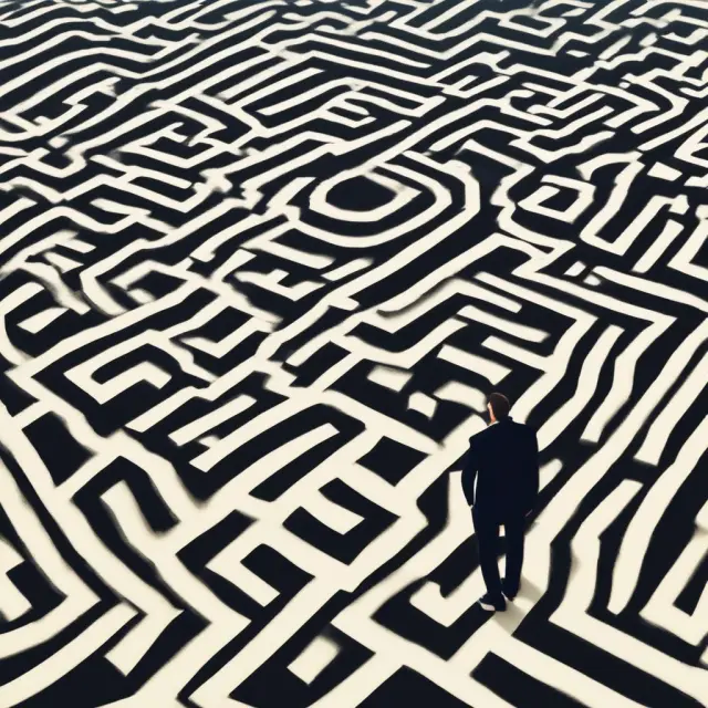 An investor holding a map attempts to navigate through a complex maze filled with foreign mutual funds and real estate to understand the Passive Foreign Investment Company (PFIC) implications
