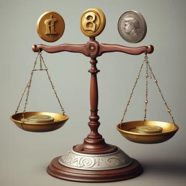 An artwork depicting a scales with two hands representing producers and consumers balancing Pigovian tax tokens to maintain equilibrium in the market