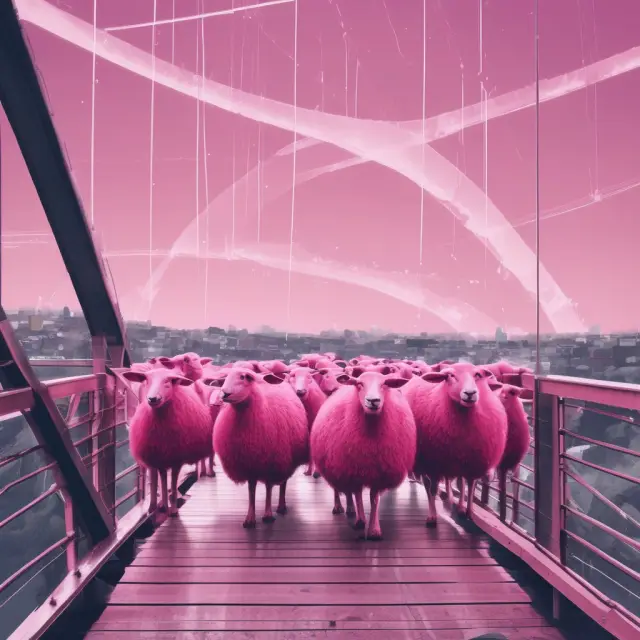 Image of pink sheep crossing a modern, digital bridge, symbolizing the transformation and evolution of the pink sheets market
