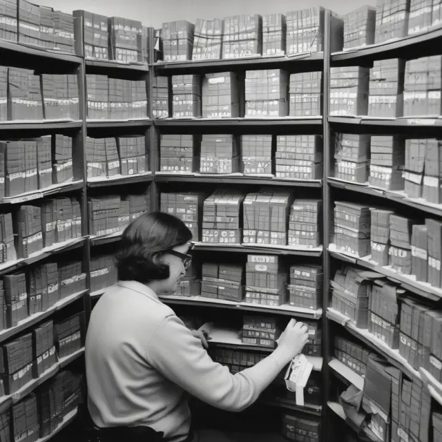 Librarian sorting financial reports using Piotroski scores to identify strong performers
