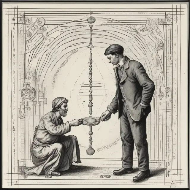 Trader observing a glowing currency pair graph with pips depicted as illuminated beads illustrating price movements