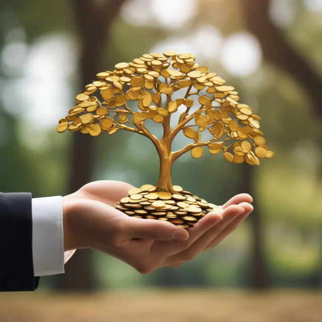 Golden coins signifying capital falling into the hands of a growing tree, symbolizing public companies thriving through PIPE transactions