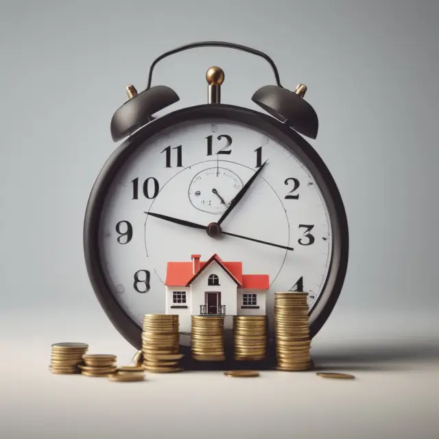 Visualization of Principal and Interest in mortgage payments: A clock represents the mortgage loan term where the shrinking principal is shown, while the ticking time symbolizes the interest portion