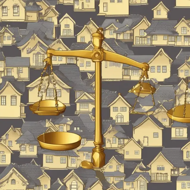 A golden scale balancing a property with an assessed value against a pile of tax coins, symbolizing PITI components for mortgage calculations