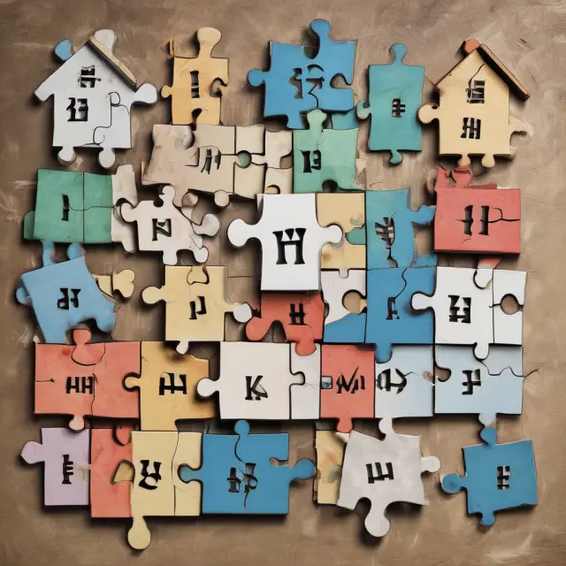 A jigsaw puzzle with PITI components - principal, interest, taxes, and insurance - coming together to form a complete picture of mortgage payments in homeownership.