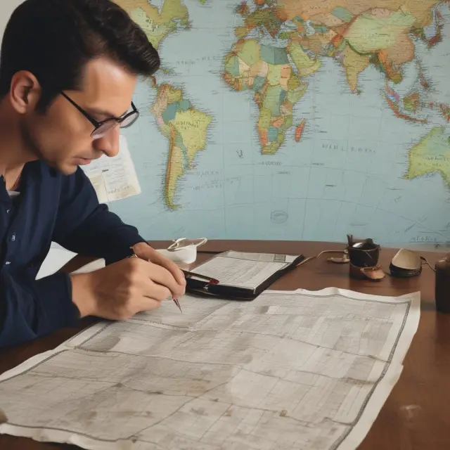 A trader examines a map with pivot points overlaid, using a compass to adjust his strategy as market conditions change