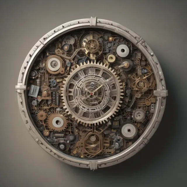 An image depicting a clock with gears crafted from electronic components, representing the concept of planned obsolescence and its impact on consumer products.