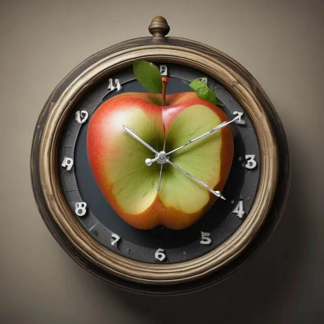 Apple with a clock symbolizing planned obsolescence and technological progress