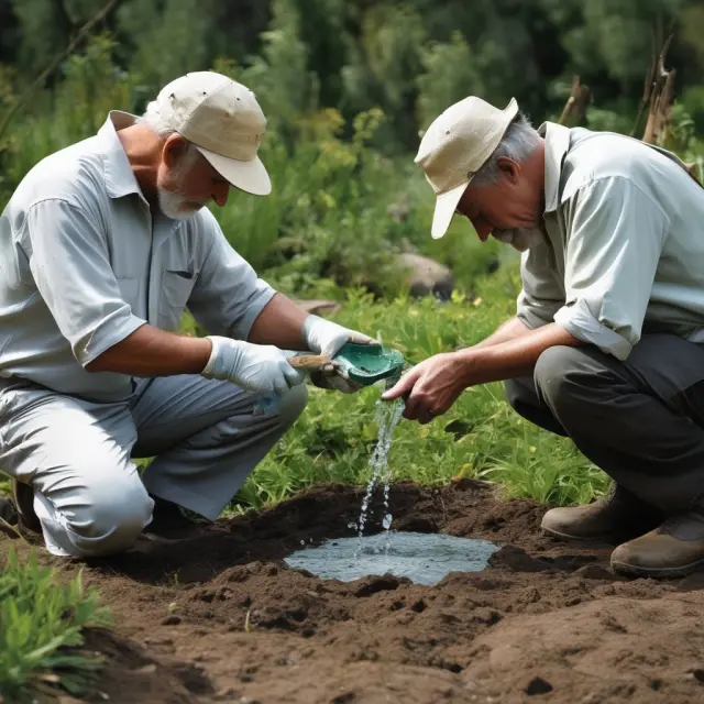 Eco-conscious miner conserves water through sustainable practices in a platinum mining scene