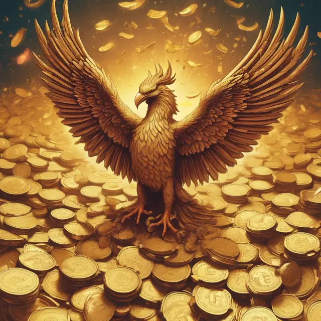 A mythical bird emerging from a pile of gold coins, representing the financial benefits and growth potential of a Public Limited Company