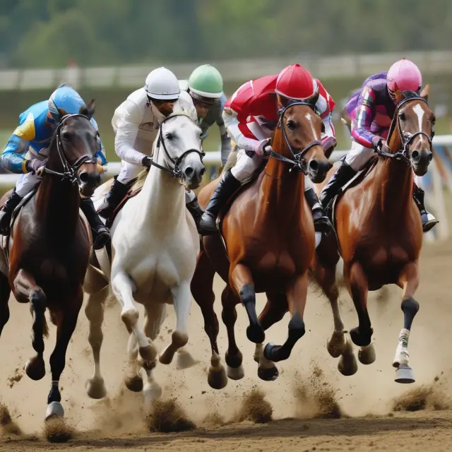 Four galloping horses symbolizing business structures - Sole Proprietorship, Partnership, Private Limited Company (Ltd), and Public Limited Company (PLC) - racing towards a financial crossroads