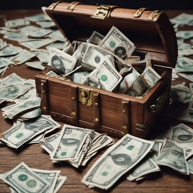 An image of a bursting treasure chest filled with diverse assets like stocks, real estate, cash, and personal property, representing the types of pledged assets for loan collateral.