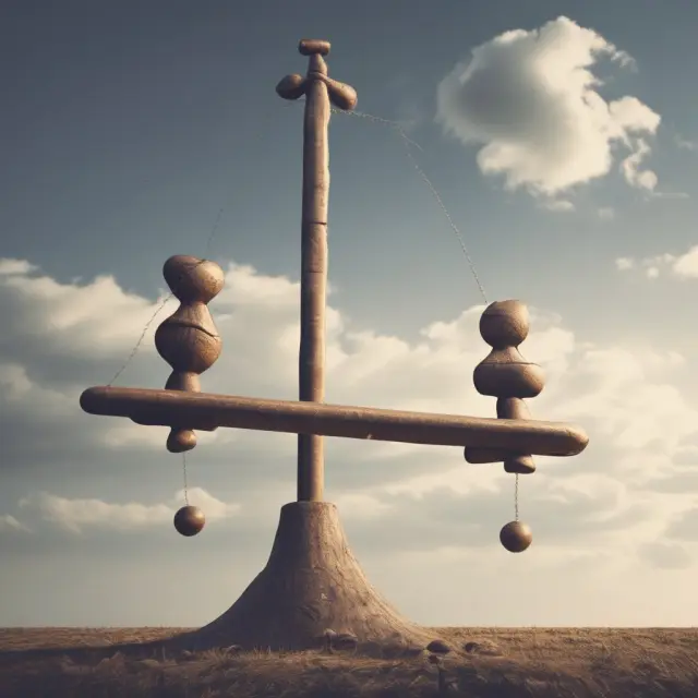 Seesaw representing P&L statement, with revenues on one side and expenses on the other, balanced by net income.