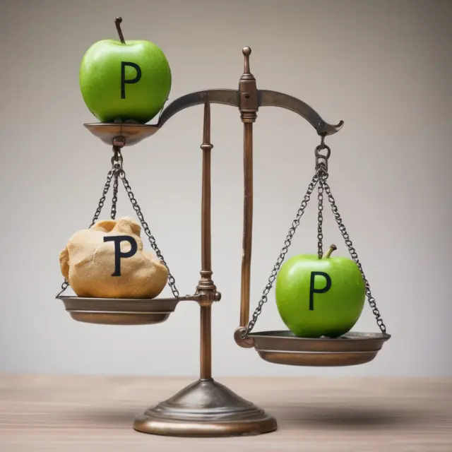 A balanced scale with two P&L statements to illustrate comparing financial performance over time.