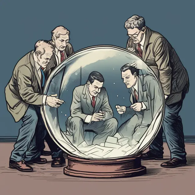 The Plunge Protection Team gathered around a crystal ball, deliberating potential financial instability.