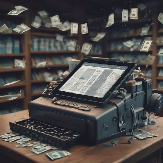 An image of a traditional cash register transforming into a modern tablet POS system, symbolizing the evolution from manual transactions to digital payments