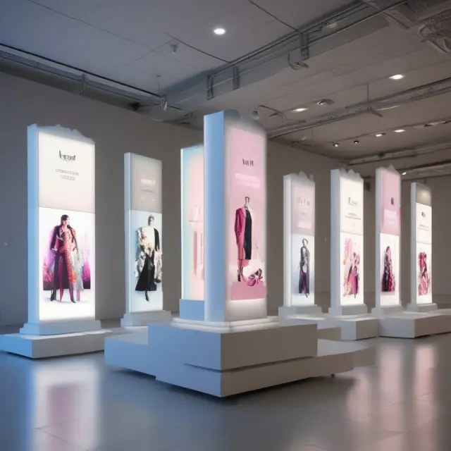 An artistic rendition of effective POP display design elements: aesthetics, size, location, interactivity, lighting, ease of use, and branding