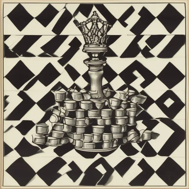 A crown sitting atop a chessboard with flip-in and flip-over poison pill pieces guarding it.