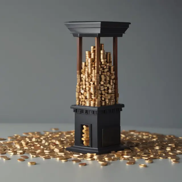 An image of a tower of coins representing financial events being rolled by a dice, demonstrating the probabilities associated with the Poisson distribution in finance