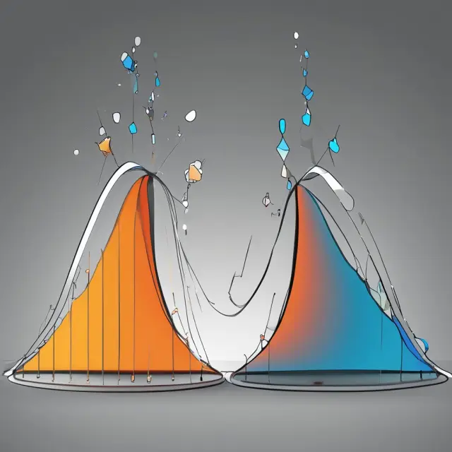 A visual comparison of Poisson and normal distributions, with the Poisson distribution represented as falling drops and the normal distribution shown as a bell curve