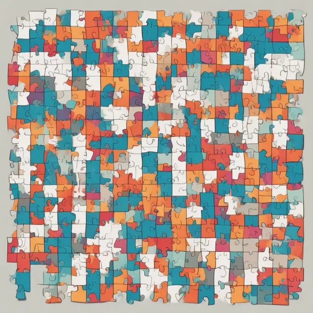 Collection of question-answer pairs represented by puzzle pieces about the Poisson distribution in finance