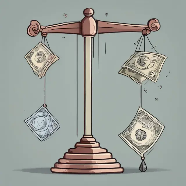 An ornate grandfather clock pendulum symbolizes the political landscape with traditional PACs represented by a small, regulated weight and Super PACs as a larger, unrestrained counterweight.