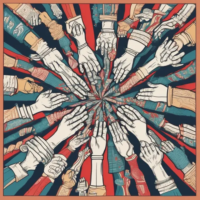 A metaphorical image of corporate hands skillfully creating a political tapestry using the threads of a Political Action Committee.