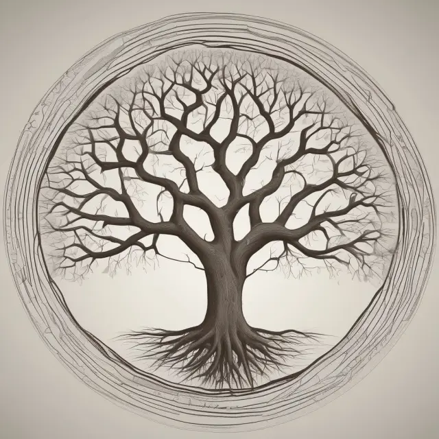 A tree with interconnected circles representing ongoing research areas in political economy: income inequality, environmental sustainability, and technological advancements