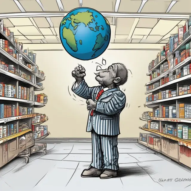 An elephant representing Wal-Mart skillfully juggles various geopolitical risks in an intricate dance of strategic planning, risk assessment, and operational flexibility.