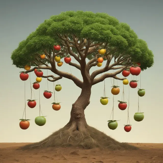 Visualizing the differences between Ponzi and pyramid schemes: A tree bearing false fruits sustained by new seedlings vs. a pyramid formed by recruited members.
